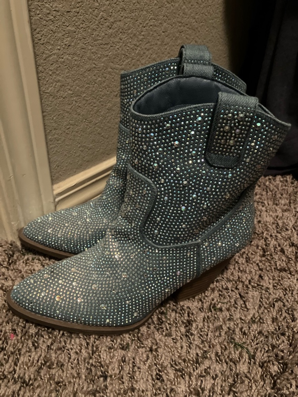 Forever Teal Rhinestone Western Ankle Boots